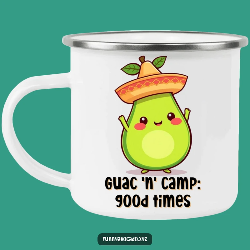 Funny Avocado Sombrero Camping Mug: Whimsical Character Adventure Cup, Great Humorous Gift
