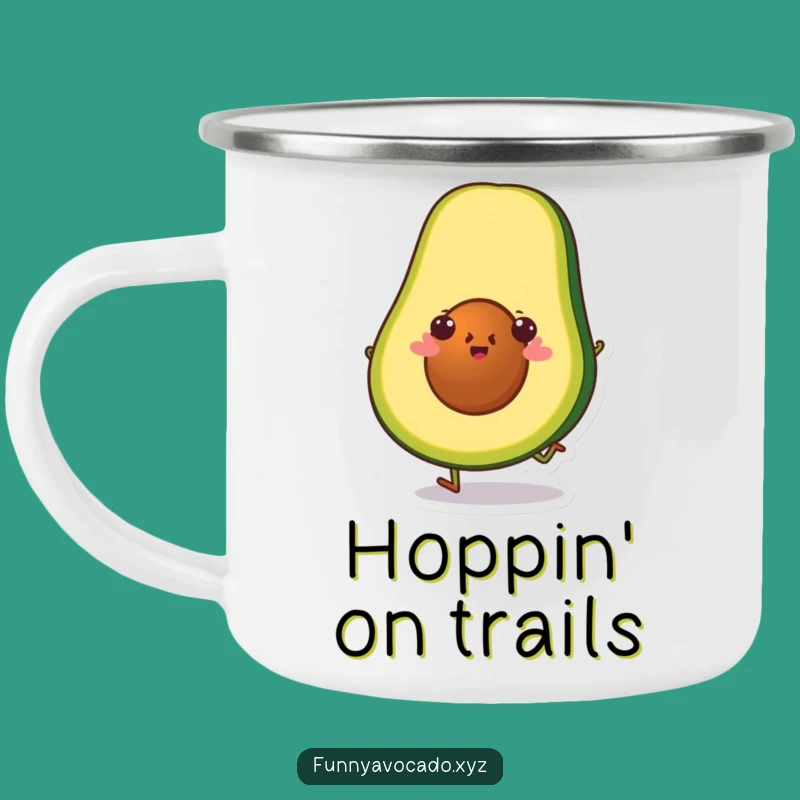 Funny Hopping Avocado Slice Camping Mug: Cheerful Hop, Perfect Outdoor Gift