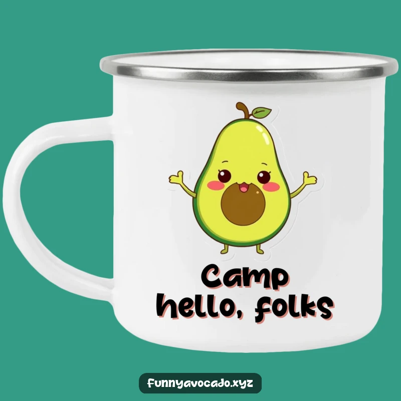 Funny Waving Avocado Camping Mug: Tiny Arms, Perfect Outdoor Gift
