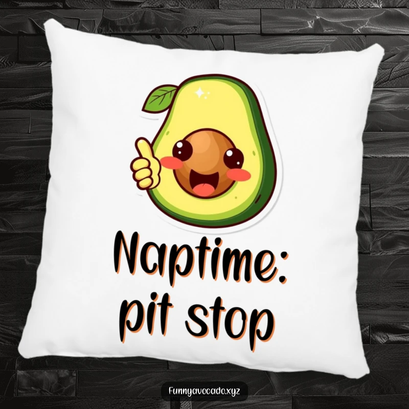 Funny cute avocado character pillow, its pit giving a thumbs up, soft and huggable, bringing humorous positivity to any room.