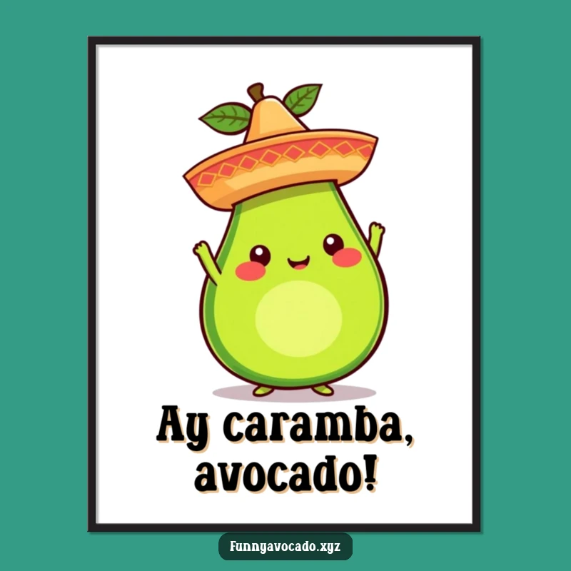 Funny Avocado Sombrero Digital Art: Whimsical Character Decor, Perfect Humorous Gift