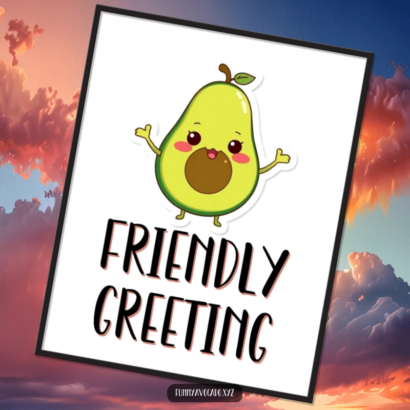 Funny avocado character with tiny arms waving enthusiastically, high-resolution digital art for instant download.