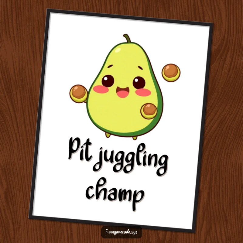 Funny Avocado Digital Art Print: A cheerful avocado expertly juggling two small pits, ready to bring funny amusement.
