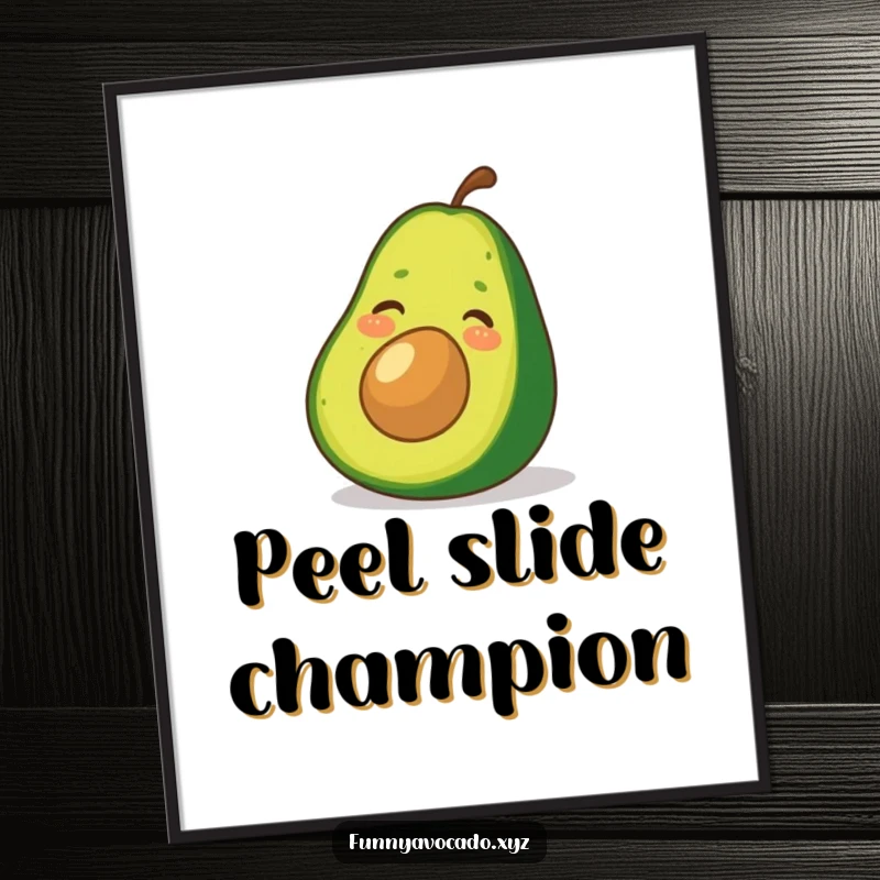 Funny Avocado Digital Art Print: A giggling avocado sliding down a smooth green peel, ready to bring funny amusement.