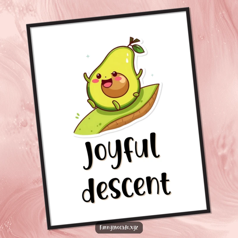 Funny avocado character joyfully rolling down a hill, high-resolution digital art for instant download.
