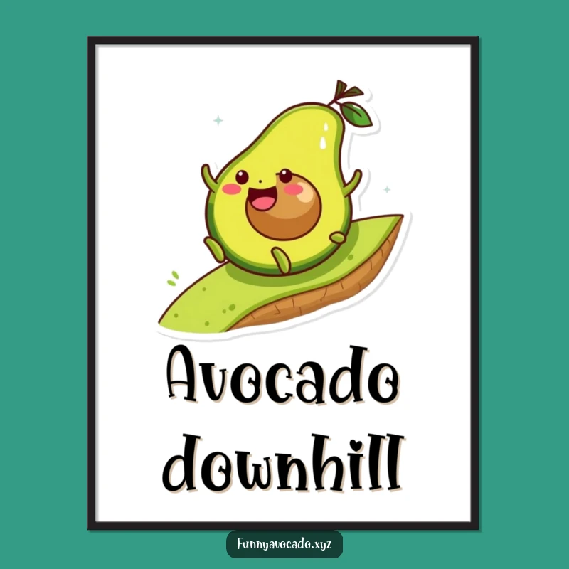 Funny Rolling Avocado Poster: Joyful Descent, Vibrant Wall Art Gift