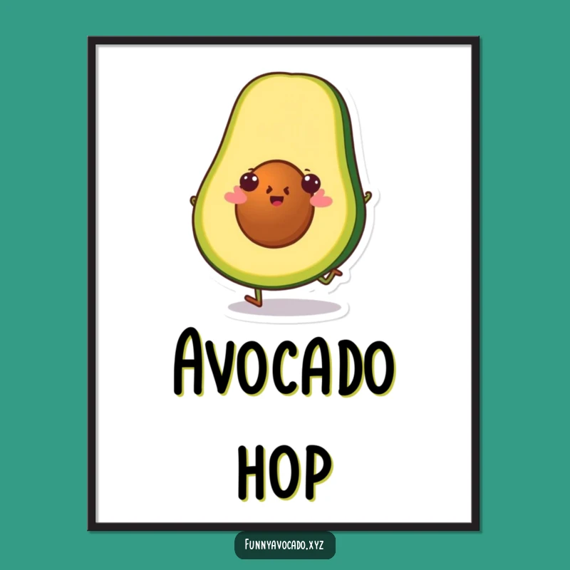 Funny Hopping Avocado Slice Poster: Cheerful Jump, Vibrant Wall Art Gift
