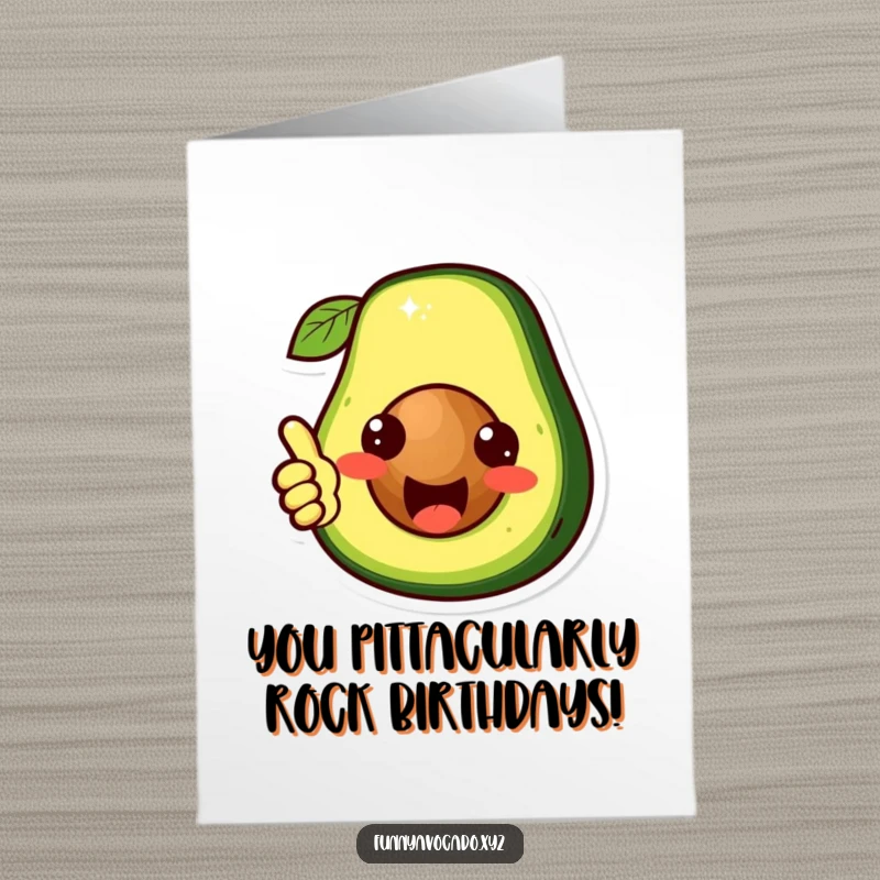 Funny Free Printable Birthday Card: Cute avocado character giving a thumbs up with its pit. A downloadable gift for birthdays.