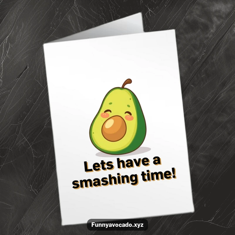 Funny Free Printable Birthday Card: A laughing avocado gleefully sliding down a vibrant green avocado peel.