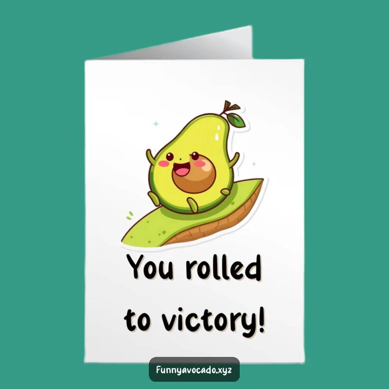 Free Printable Congrats Card: Rolling Avocado Hilltop Triumph Funny Downloadable Gift