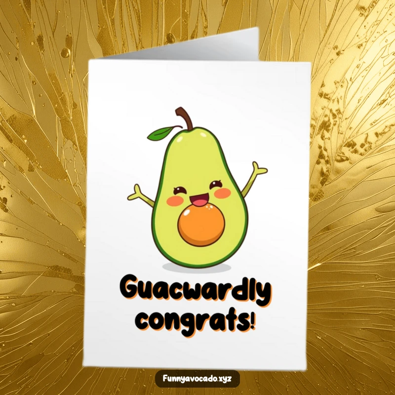 Funny Free Printable Congrats Card: Excited avocado doing a joyful split, ideal for immediate download and DIY printing.