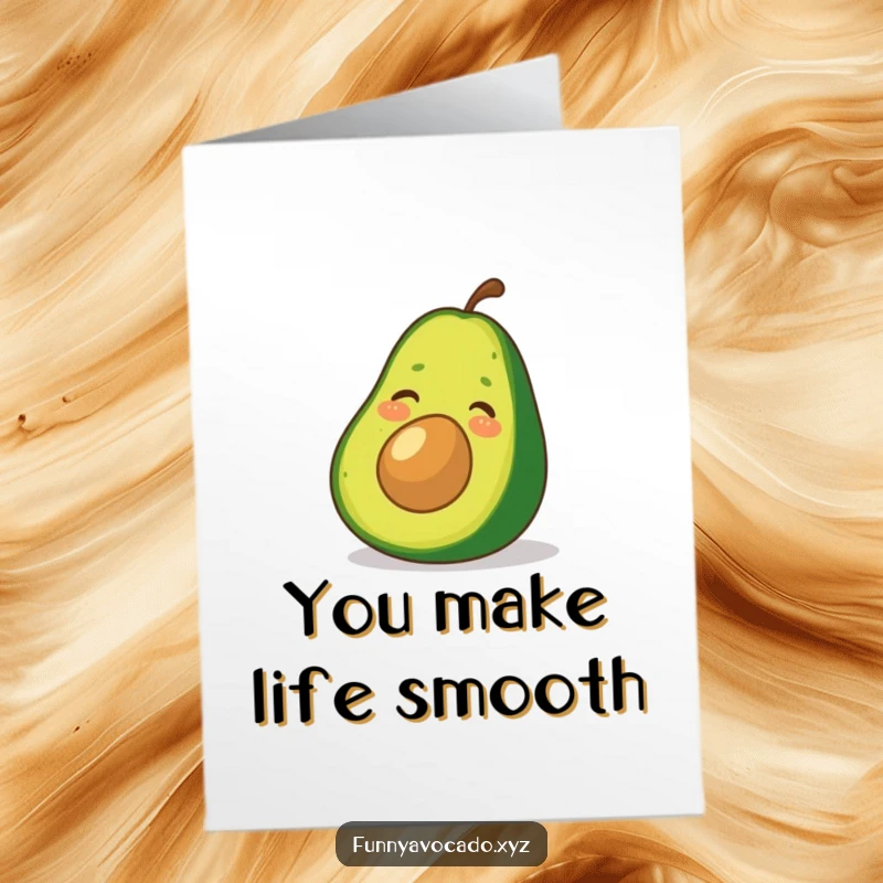Funny Free Printable Thank You Card: A giggling avocado smoothly sliding down a bright green avocado peel, conveying thanks.