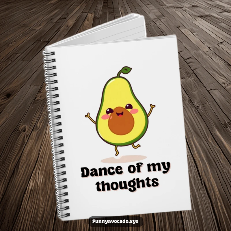 Funny Avocado Notebook: A happy avocado with tiny legs doing a funny dance, perfect for note-taking and creative ideas.