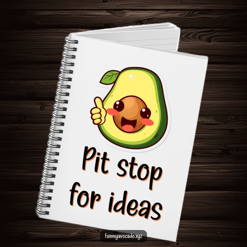 Funny cute avocado character notebook, its pit giving a thumbs up, a humorous and positive design for notes and lists.