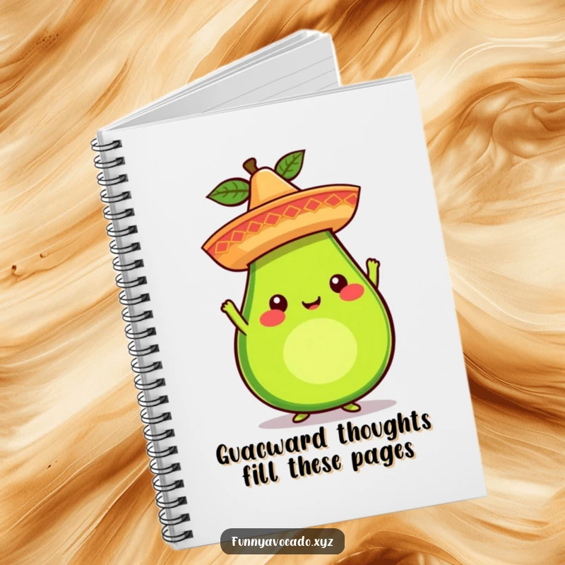 Funny avocado character with a sombrero on a notebook cover, whimsical design for journaling and note-taking, a fun and funny gift.