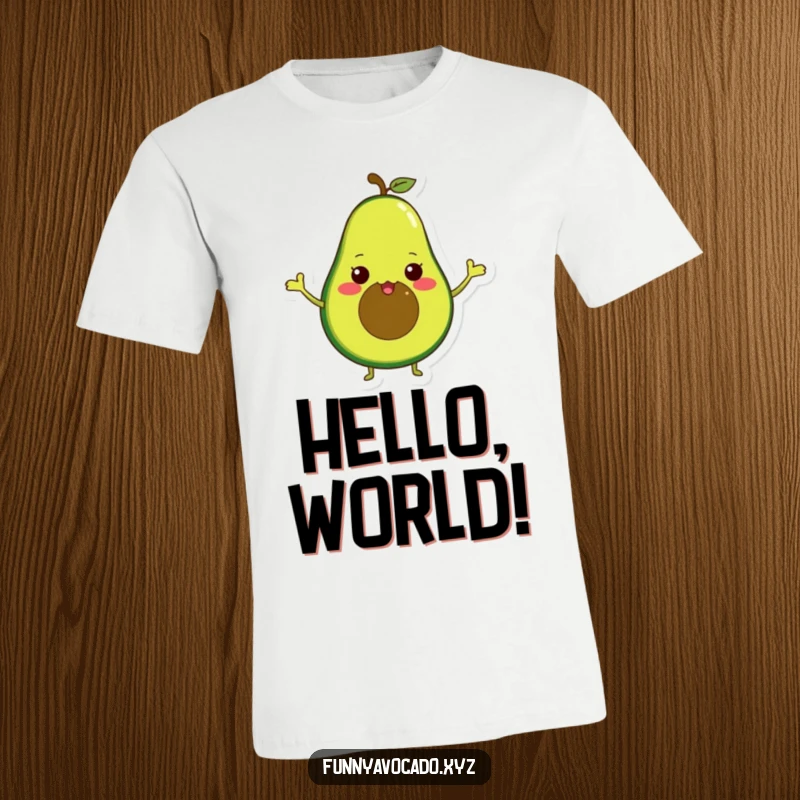 Funny avocado with tiny arms waving excitedly, a playful and humorous t-shirt design for all ages.