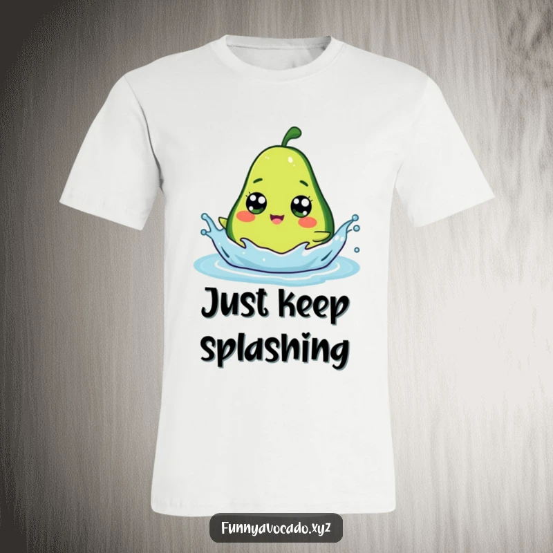 Funny avocado with big googly eyes joyfully splashing, a vibrant and humorous t-shirt for water lovers.